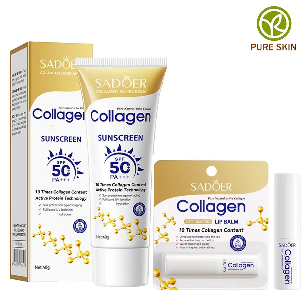 

Бальзам для губ Sadoer Collagen Hydrating Soothing + Солнцезащитный крем SADOER SPF 50+ с коллагеном, отбеливающий, антивозрастной, для лица