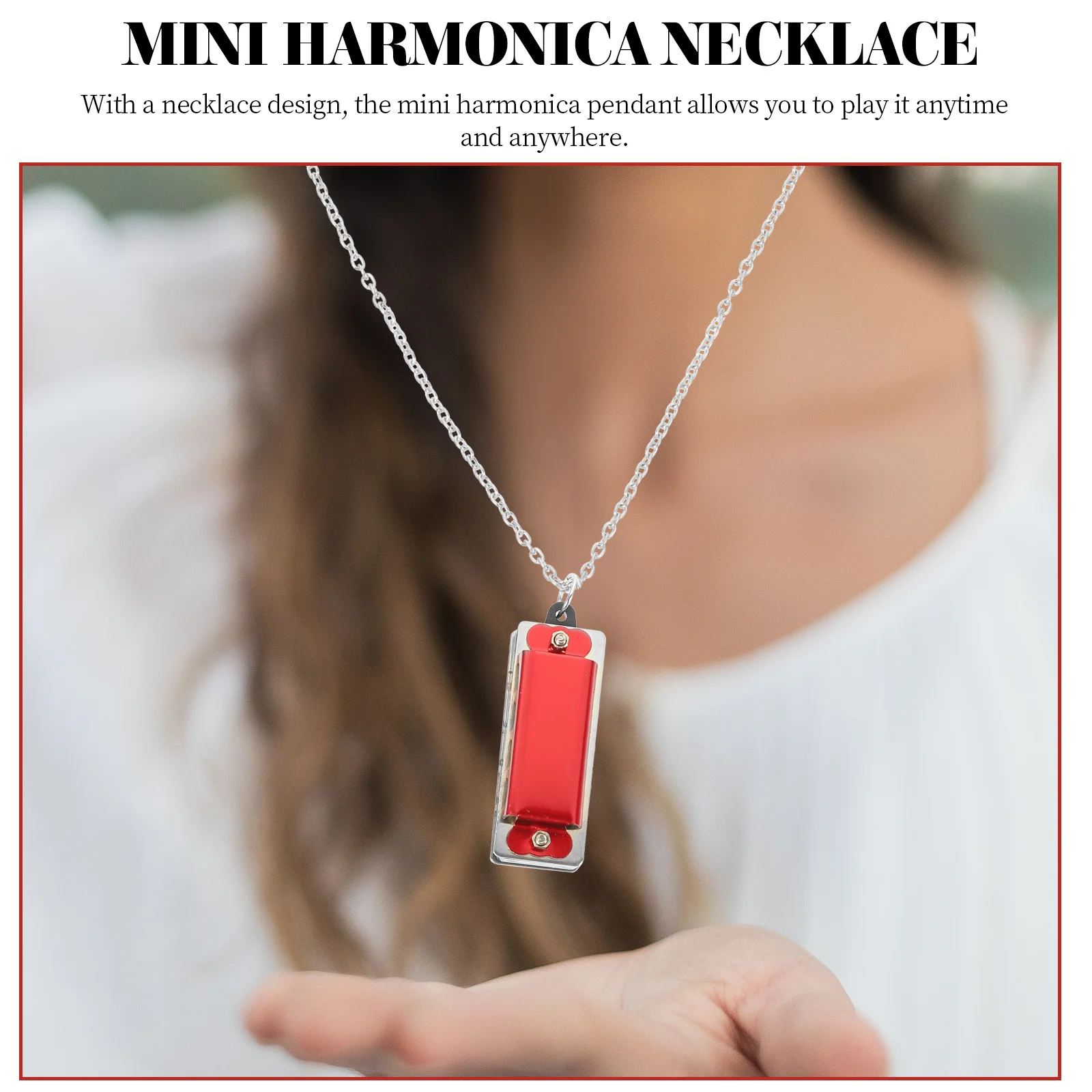 

2Pcs Harmonica Necklace Pendant Small 4-Holes 8-Tone Mini Musical Instrument for Kids Beginners Party Gift Music Accessory