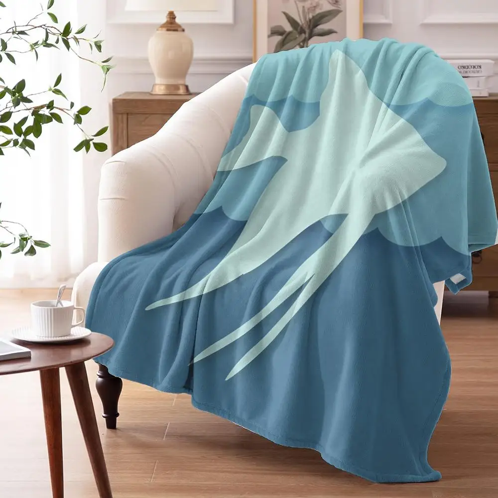 Ocean Animal Silhouettes Throw Soft Flannel Throw Summer AC Blanket Lightweight Cool Nap Blanket for Sofa Bed Couch Travel