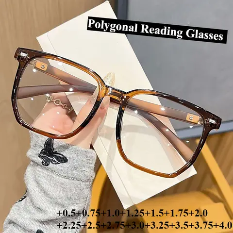 Large Frame Polygon Reading Glasses +0.5 +0.75 +1.25 ~ +4.0 Women Men Anti Blue Light Blocking Glasses Optical Spectacle