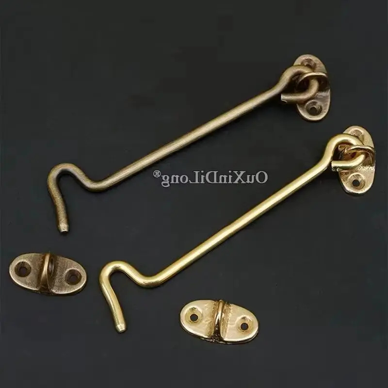 Retro Vintage 10PCS Brass Cabin Hooks And Eye Latch Lock Shed Gate Door Catch Silent Holder with Screws Furniture Hardware