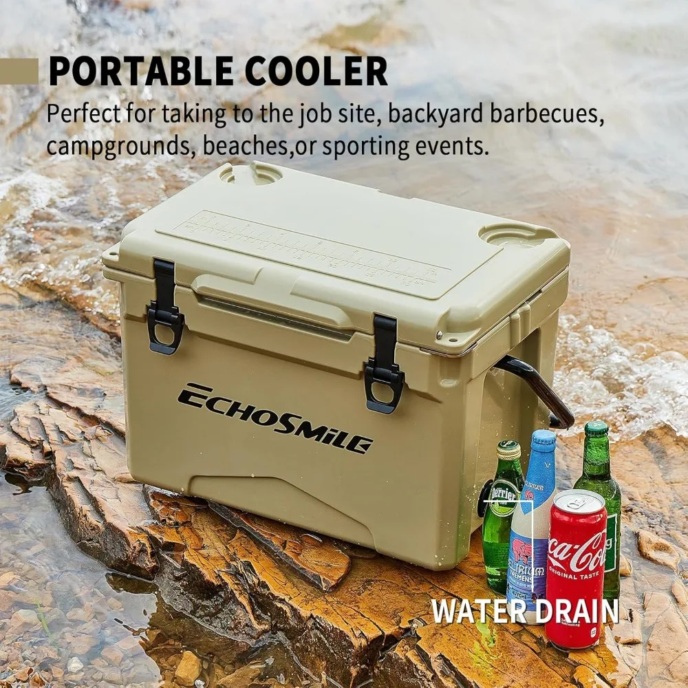 EchoSmile Insulated Portable Cooler 12/18/25 Qt, Rotomolded Cooler with Sealing Ring, Lightweight Ice Chest Box, Hard Cooler for