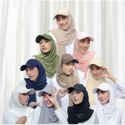 Musilm Women Chiffon Hijab With Base Ball Cap Summer Sports Cap with Chiffon HIjabs Ready To Wear Instant Chiffon Sport HIjabs