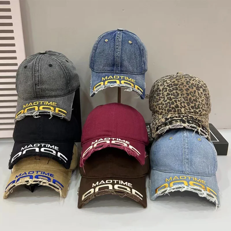New Broken eaves embroidery, washed and damaged baseball cap, round top, unisex vintage duckbill cap wear looks smaller