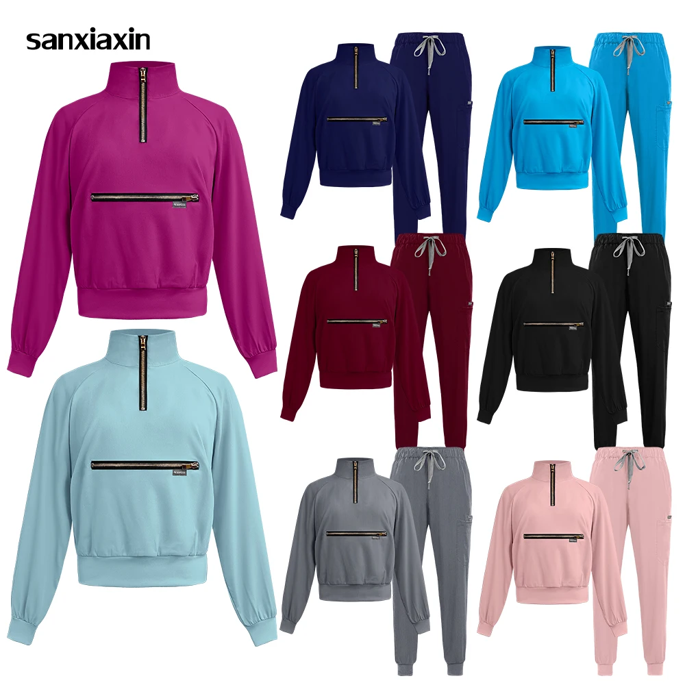 

Докторские костюмы высокого качества с коротким топом и длинными рукавами, комплект спортивных штанов, медицинская униформа медсестры, скраб, женская современная больничная рабочая одежда