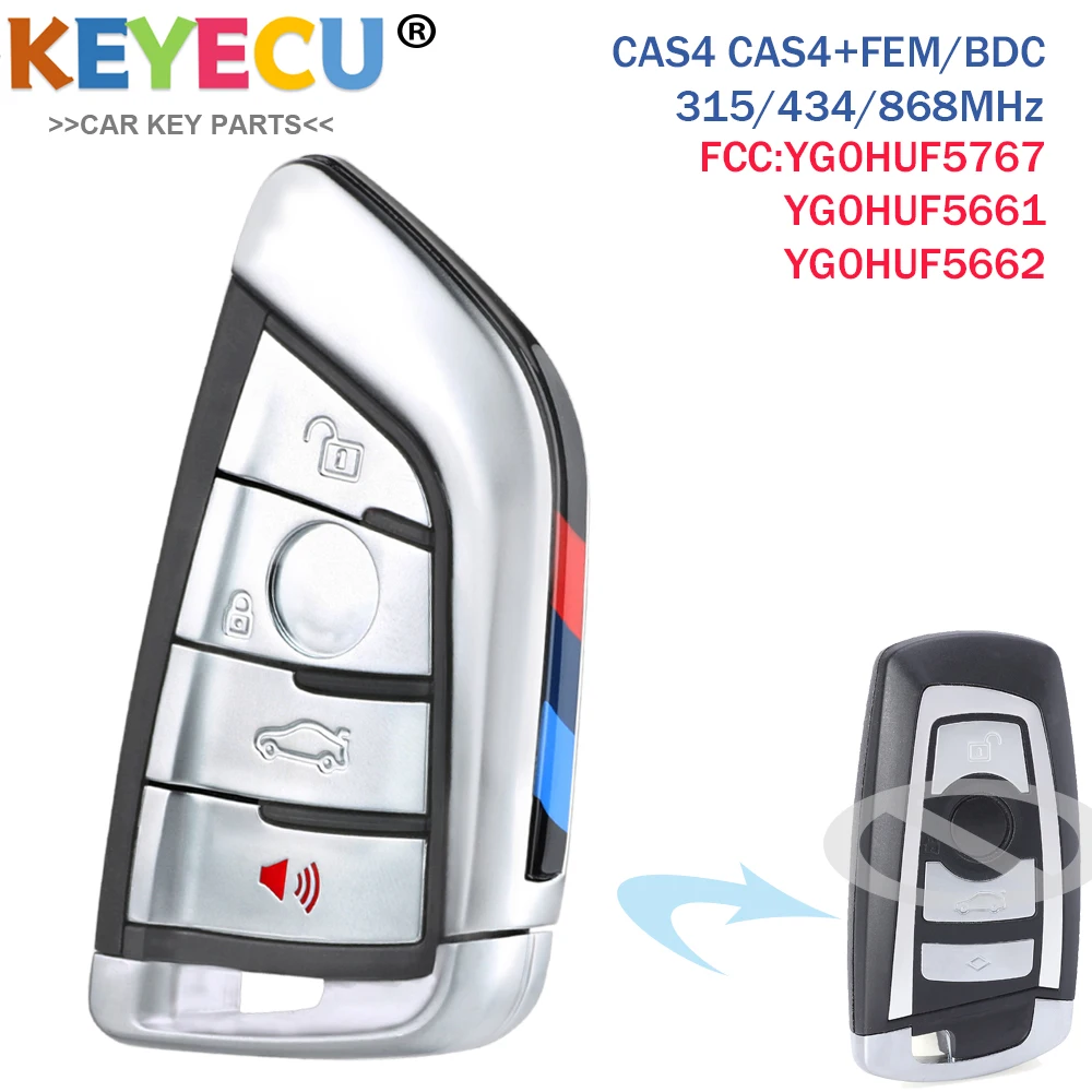 KEYECU 4 Button Modify New Stylish Remote Key 315MHz YGOHUF5662,434MHz HUF5767,868 MHz HUF5661 for BMW CAS4 F/FEM 3/5/7 Series