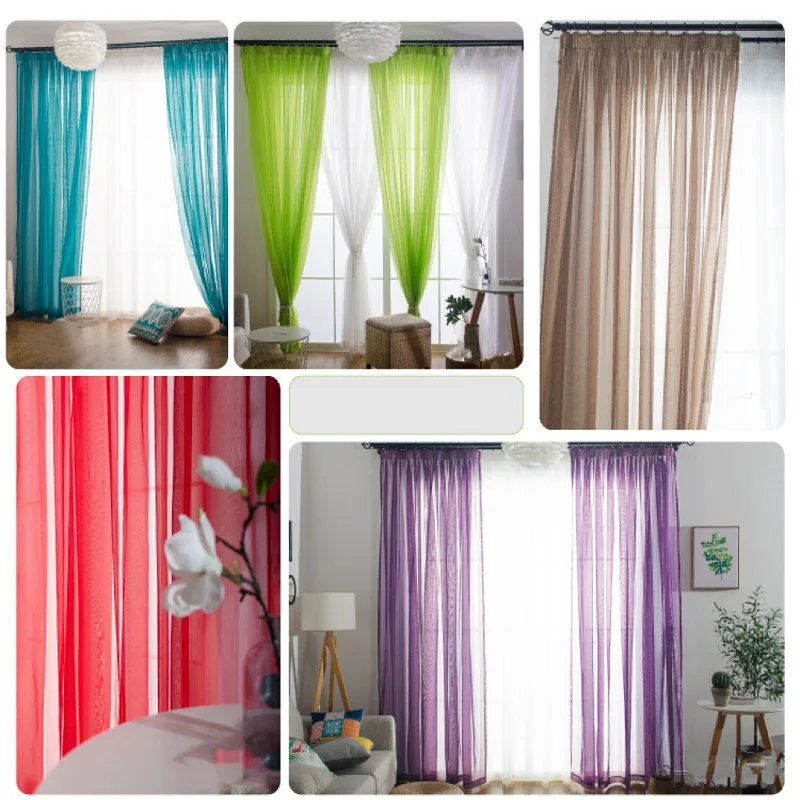 Rainbow colorful Solid White Tulle Sheer Window Curtains for Living Room Bedroom Tulle Voile Organza Curtains Fabric Drapes