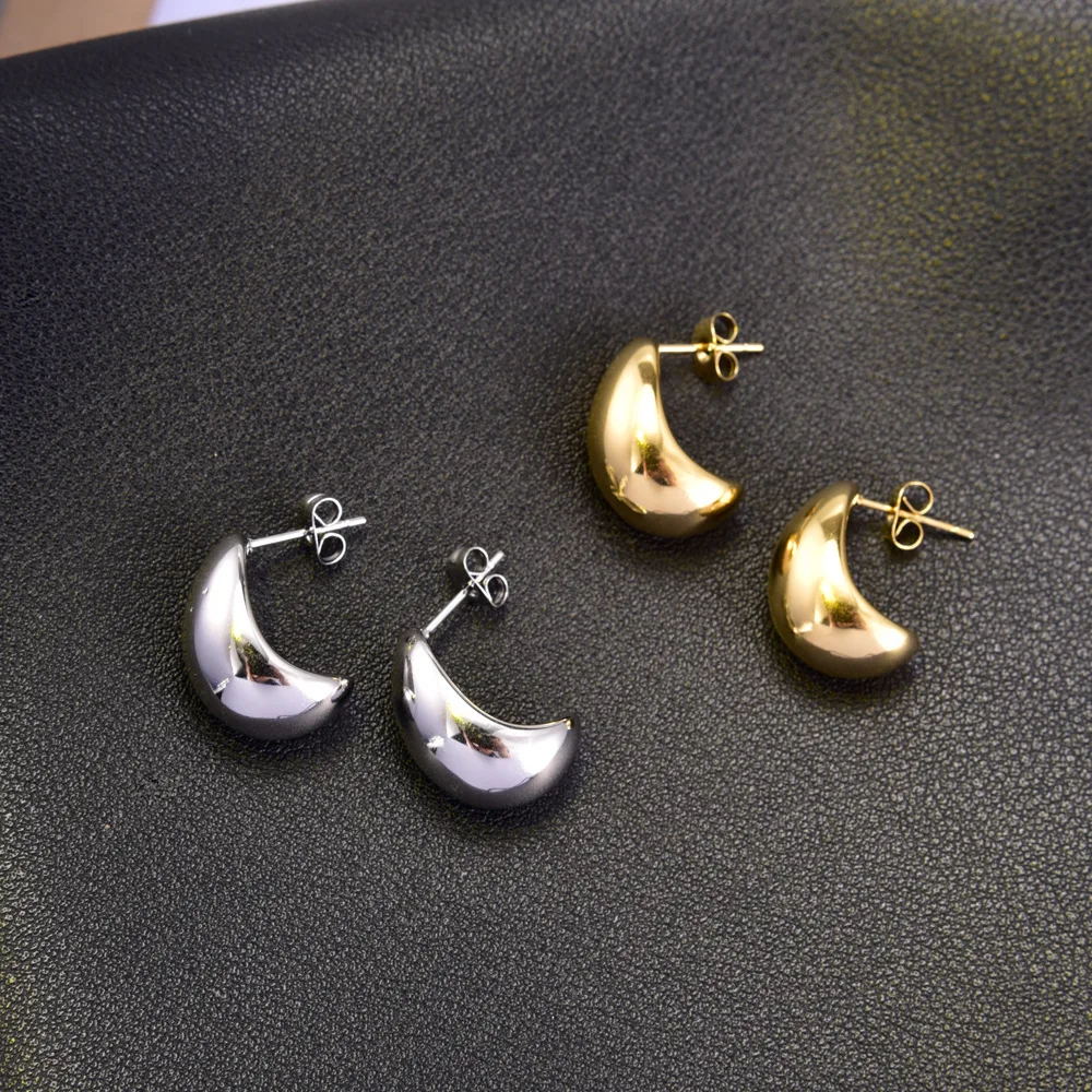 

E155 European stainless steel jewelry, retro and simple women's teardrop-shaped plain ring earrings