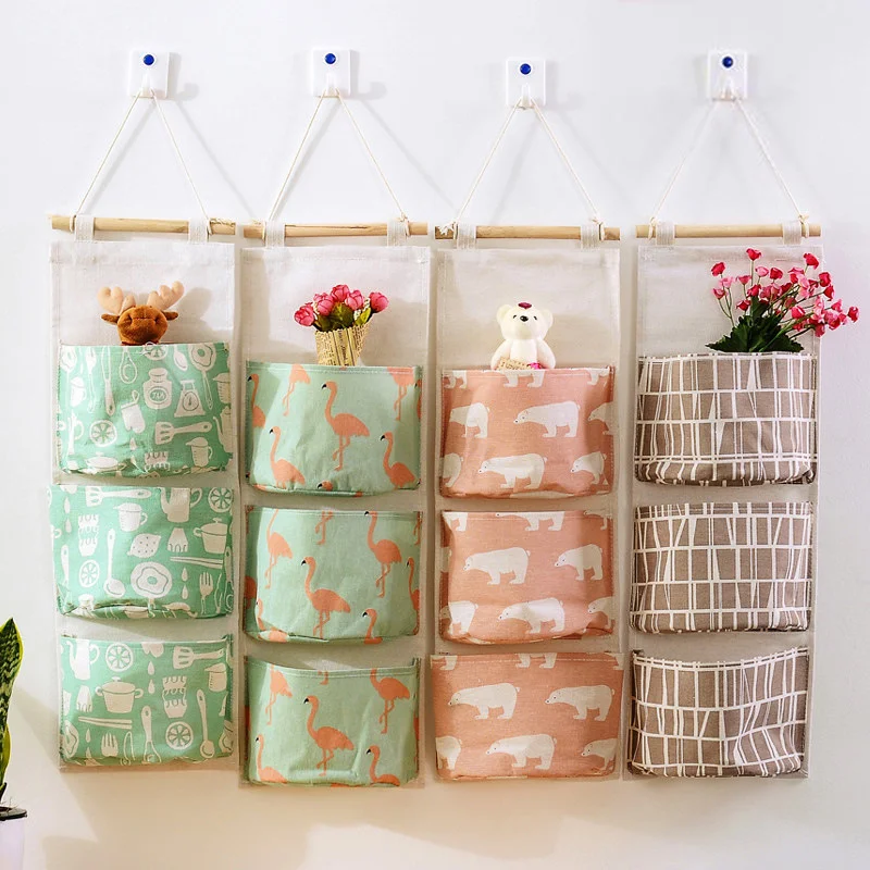 Wall Closet Storage Bag 3 Grids Wall Hanging Storage Bag Organizer Toy Container Decor Pocket Pouch Toy Good Bag Storage Bag