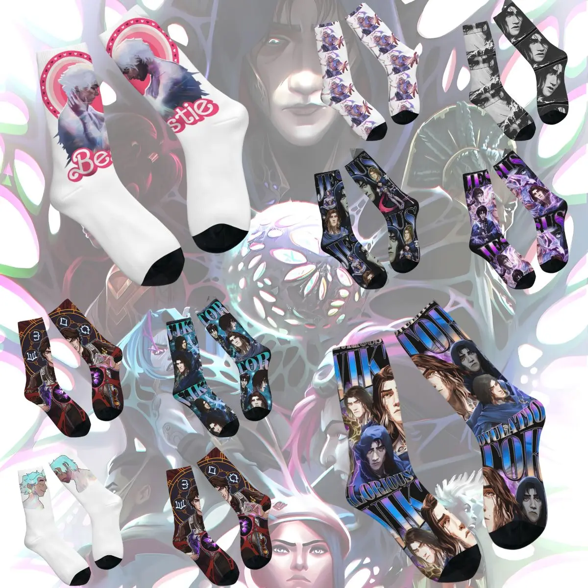 Jayce And Viktor Arcane Season 2 Stockings Printed Casual Socks Winter Anti Skid Socks High Quality Couple Cycling Soft Socks