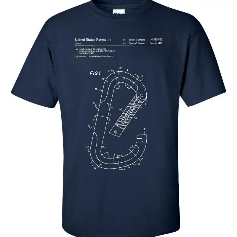 Carabiner Ring Patent Rock Climbing Climber Blueprint T Shirt