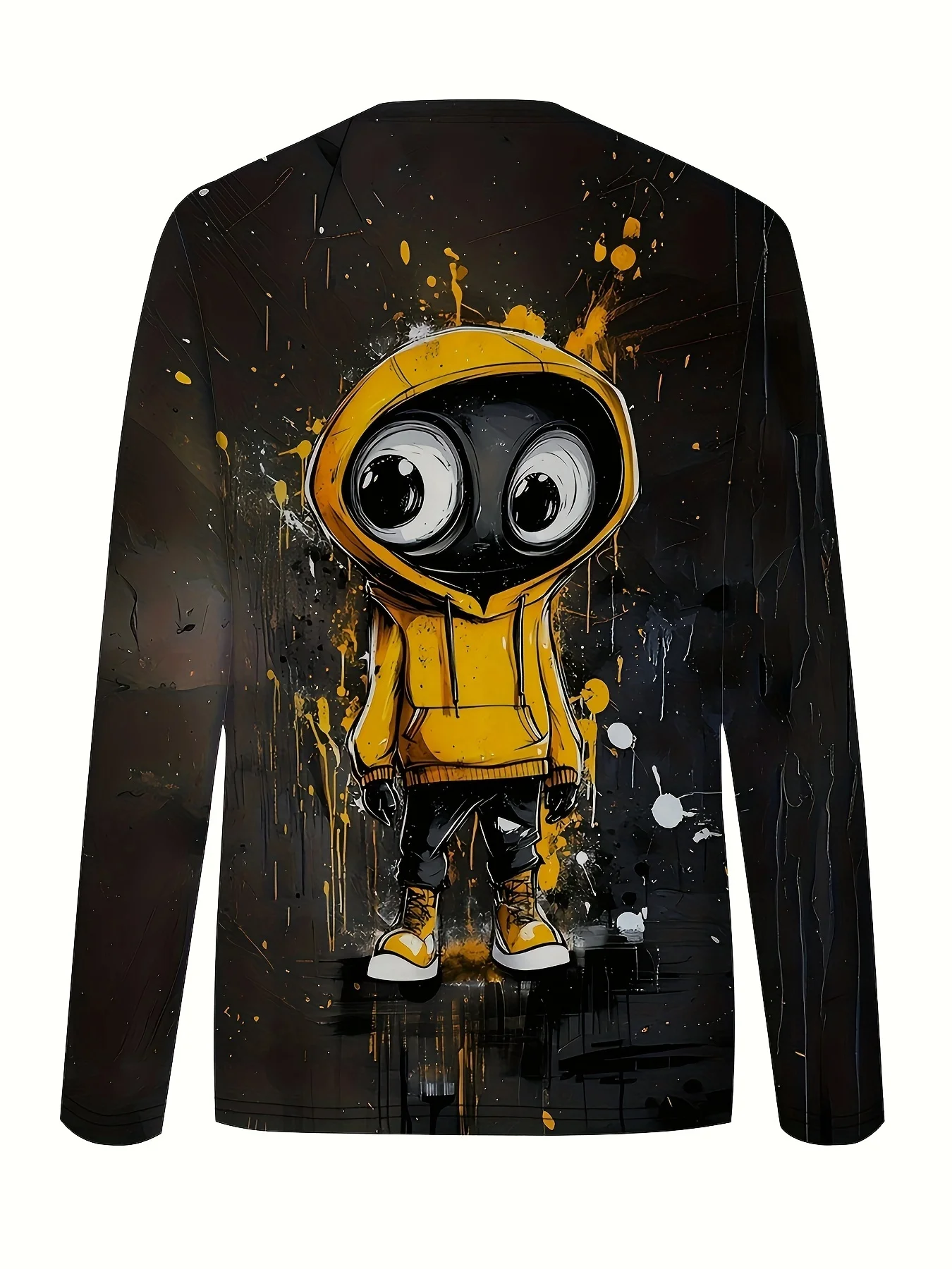 تي شيرت رجالي جديد مطبوع بأكمام طويلة لعام 2025 تي شيرت كاجوال برقبة دائرية وأربعة فصول كرتونية قابلة للتنفس