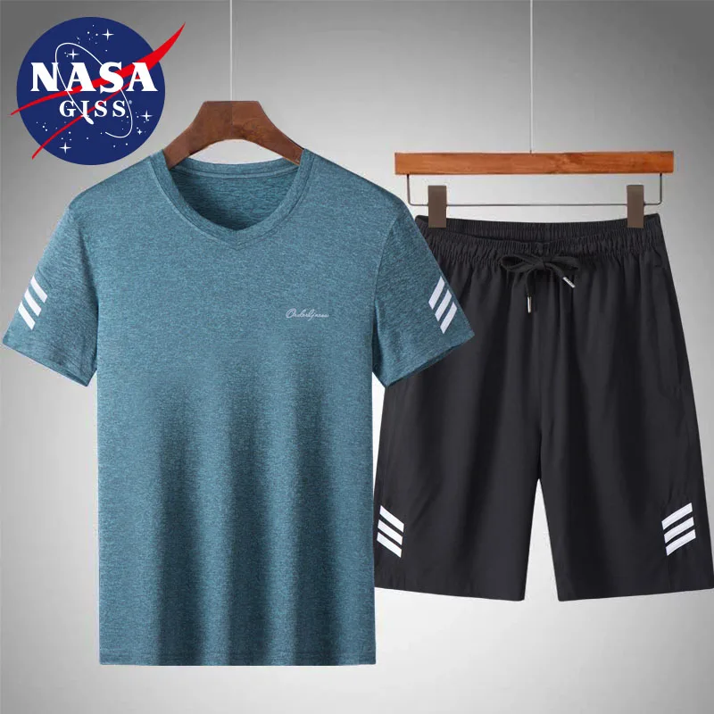 

Летний повседневный комплект НАСА GISS Dad Ice Silk, новинка, Спортивная мужская футболка с коротким рукавом для мужчин среднего возраста