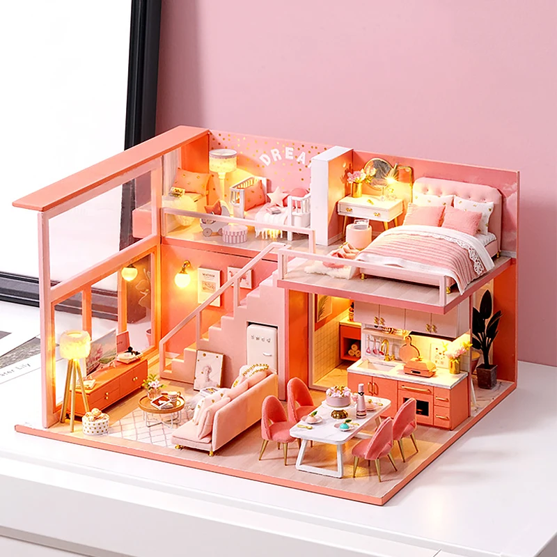 3D Wooden Mini Doll Houses DIY Small House Kit 3D Puzzle Assembly Building with Furniture Kit Toys Dollhouse Birthday Gifts