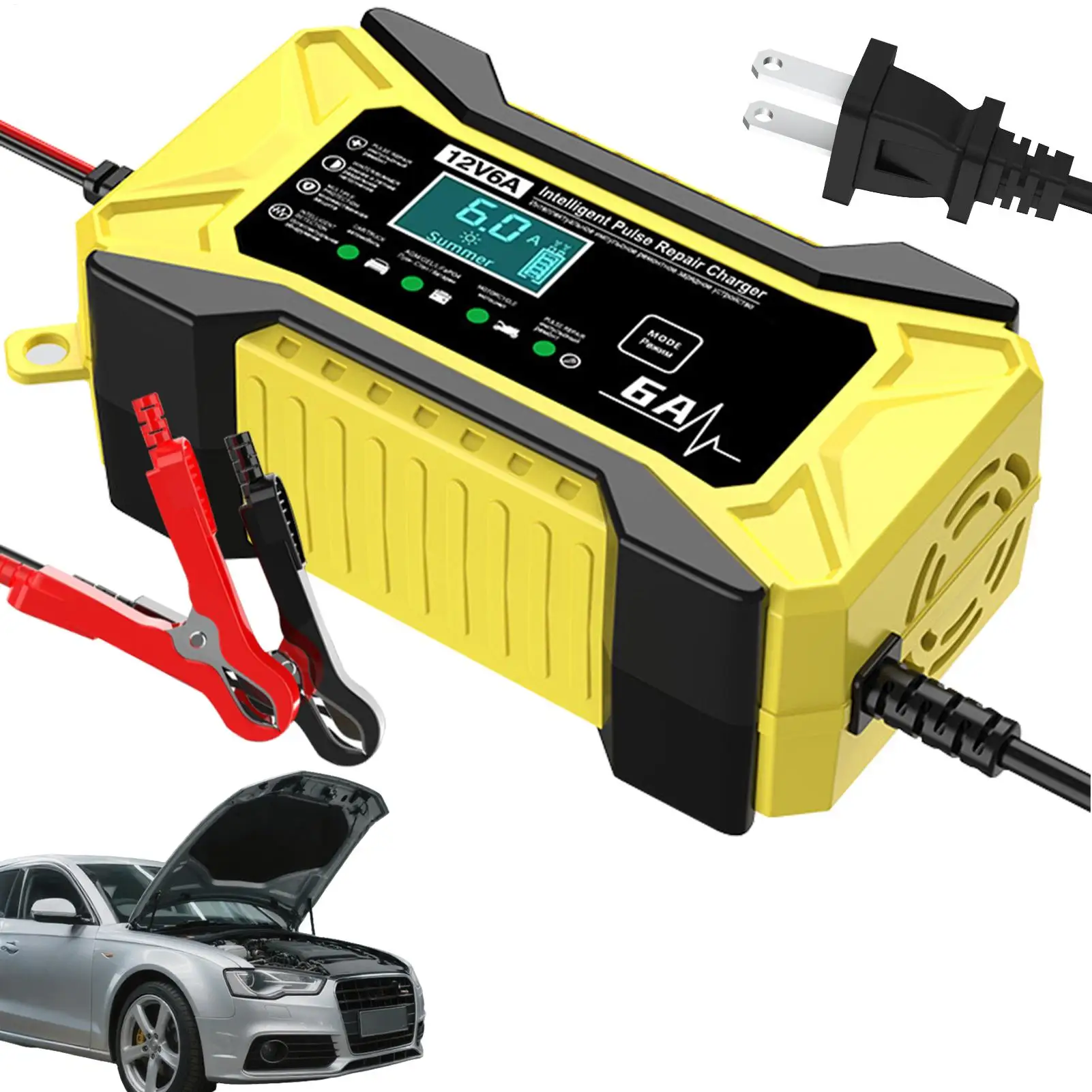 

Trickle Charger For Car Battery 12v Portable 12v Smart Battery Maintainer Auto Electronics With LCD Display And Temperature