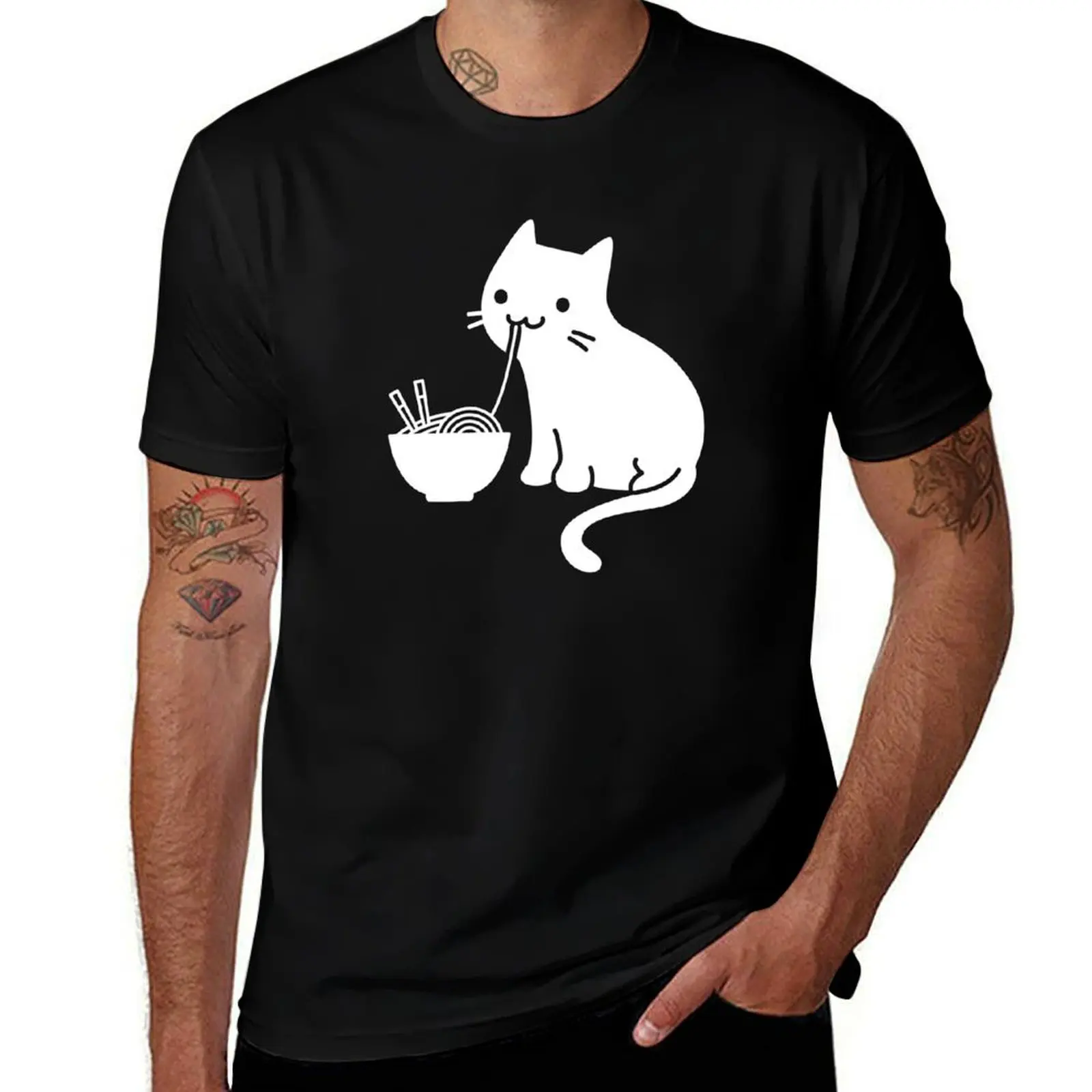 

Cute Cat Eating Ramen T-Shirt tees kawaii clothes men clothings