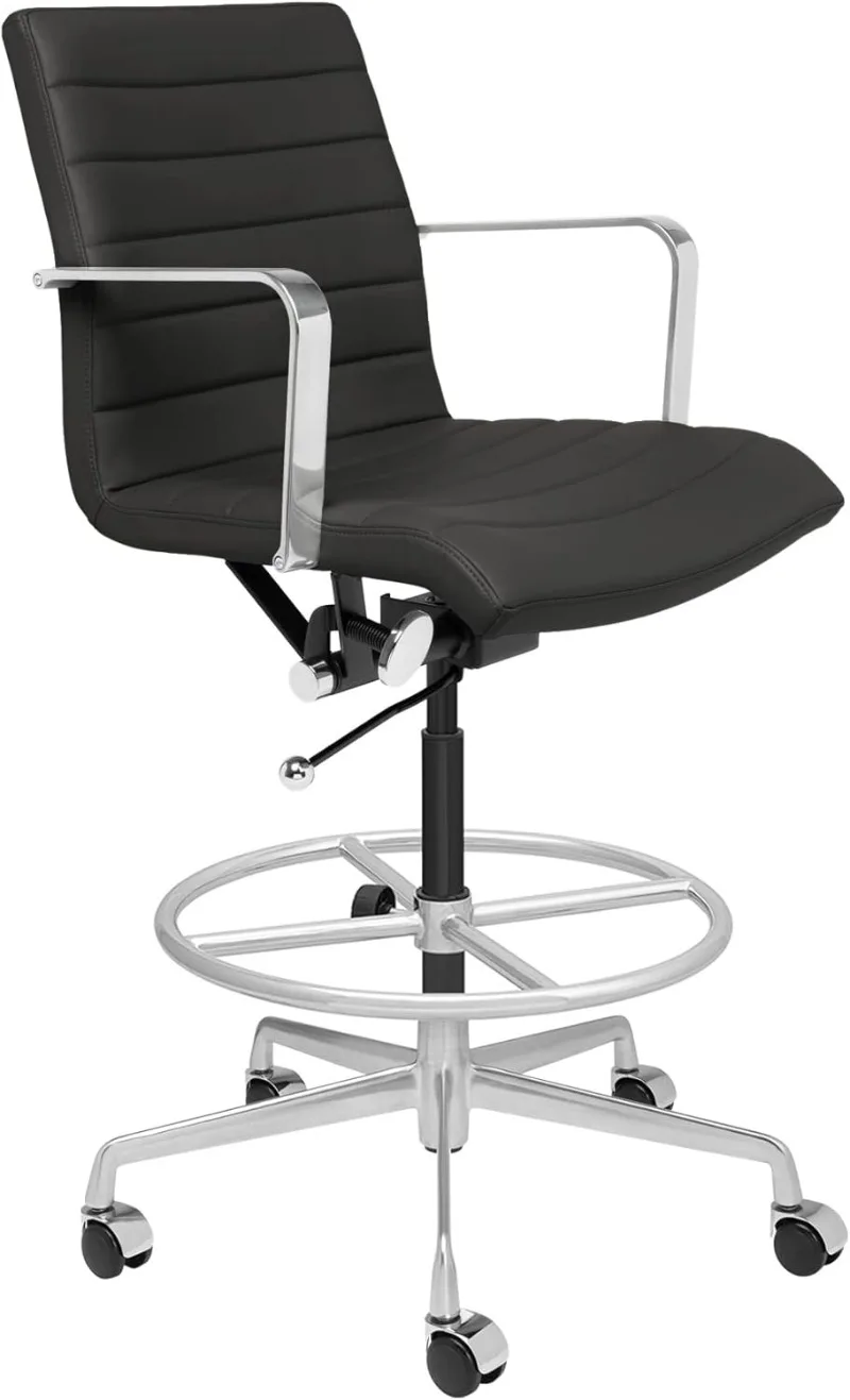 Standing Desk Chair - Ergonomically Designed, Arm Rest & Cushion, Made of Faux Leather, Black