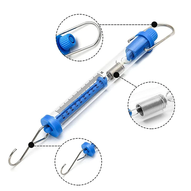 Spring Balance Hanging Spring Scale Set- Transparent Plastic Tubular Spring Scale For Science (2.5N, 5N, 10N, 20N, 30N)