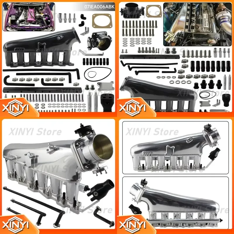 For Nissan Skyline R32 RB20DET 2.0L Engine Intake Manifold Fuel Rail Throttle Body 90mm 1989-1994 Black Silver