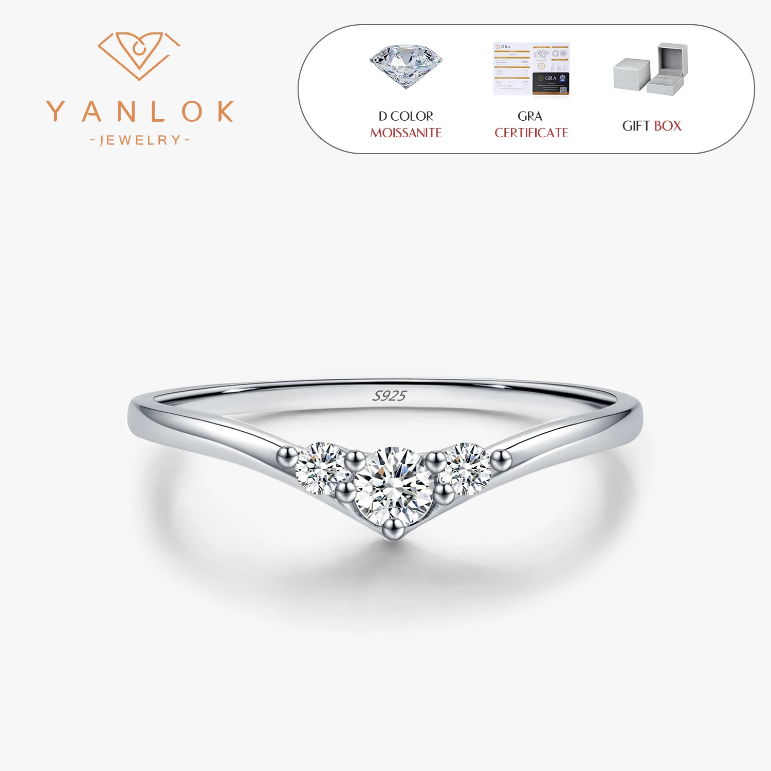 

YANLOK Sparkling Round Moissanite Rings 925 Sterling Silver Simple Stackable Finger Rings For Women Fine Jewelry