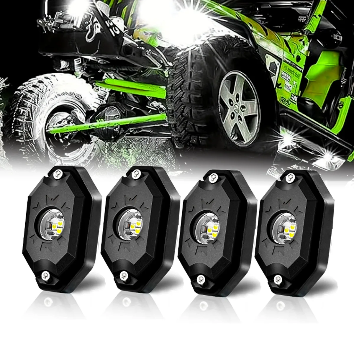 R5 White Rock Lights 4PCS Super Bright Pure White LED Rock Lights for Off-Road, Atvs, Utvs, Boats,Yachts,Waterproof Shockproof