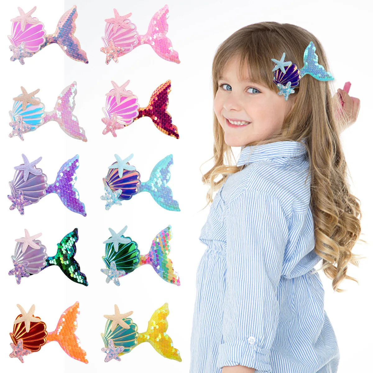 1PCS New Starfish Shell Sequin Mermaid Princess Cute Baby BB Clips Girls Hairpins Hair Clips Kids Headwear Children Accessories