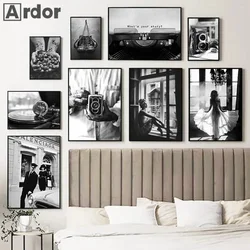 Pintura en lienzo de chica de Ballet blanco y negro, fonógrafo antiguo, impresiones de cámara, guantes de boxeo, póster, arte de pared de moda, imágenes, decoración del hogar