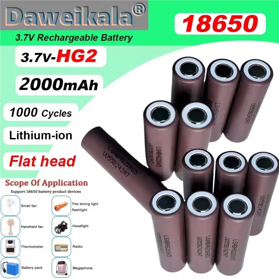 

100% Original Daweikala HG2 3.7v 18650 2000mAh batteries 3.7V discharge 20A dedicated high-Power Rechargeable battery