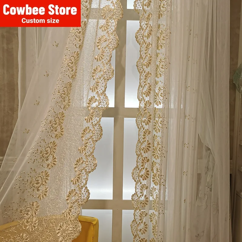 

Simple European Rope Embroidery Window Screen Curtains for Living Dining Room Bedroom Study Curtains Matching Window Screen