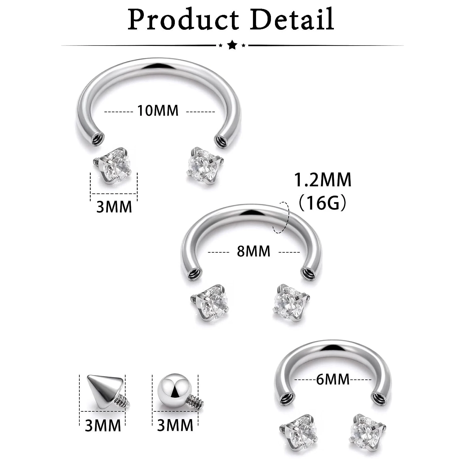 16g Internally Threaded Surgical Steel Septum Lip Rings Hoop Labret Jewelry Horseshoe Earrings Daith Piercing for Women Men