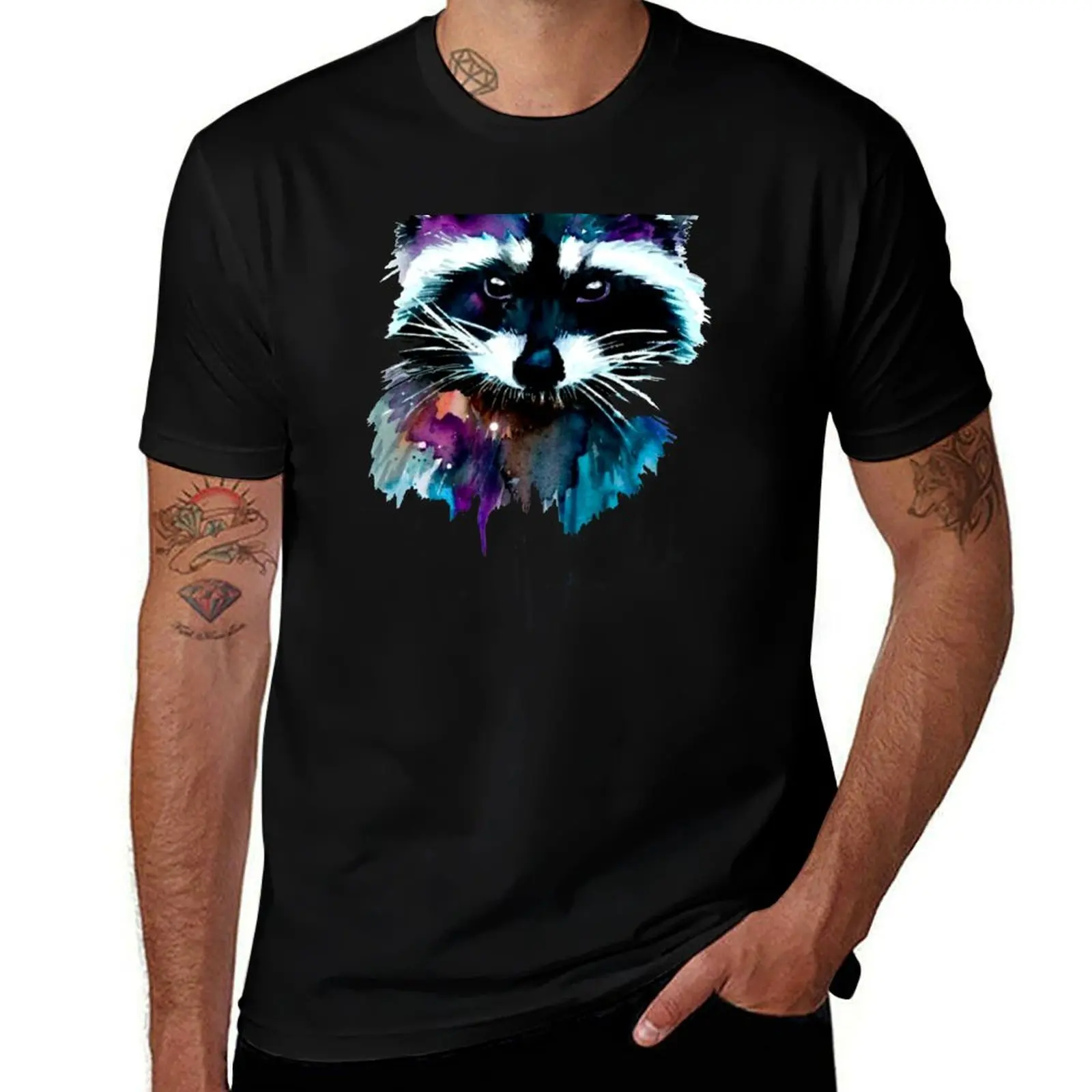 Cute colourful Racoon graphic illustration nature animal lover gift t shirt or mask T-Shirt Summer Festival T-Shirt