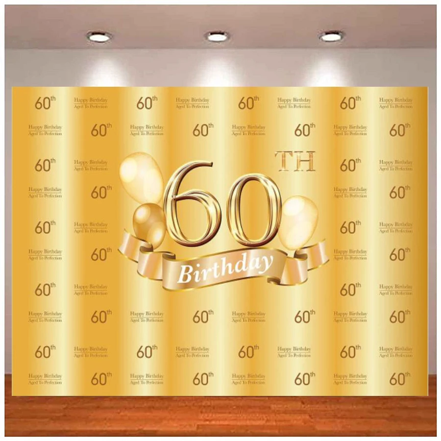 

60th Birthday Photography Backdrop – 60th Golden Glitter Shiny Background –Sixty Years Old Age Party Decoration Photo Banner