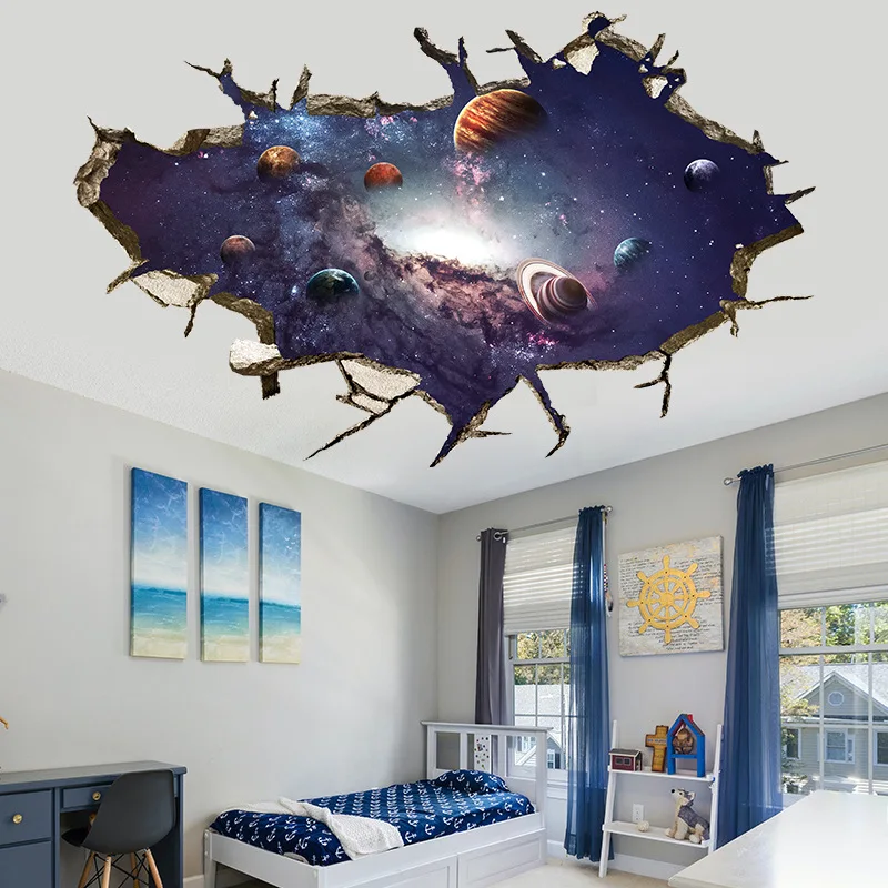 Cosmic Planets Vinyl Wall Hole Art Galaxy Sun Earth Moon Mural Stickers for Home Decoration Aesthetic Room Kids Puzzle Wallpaper