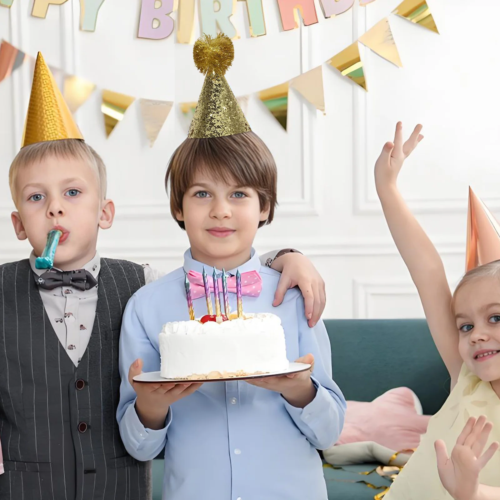 

8pcs Birthday Party Hats: With Pom Poms Cone Hats For And Adults For Festival And Holiday Party Decorations Cone Headwear
