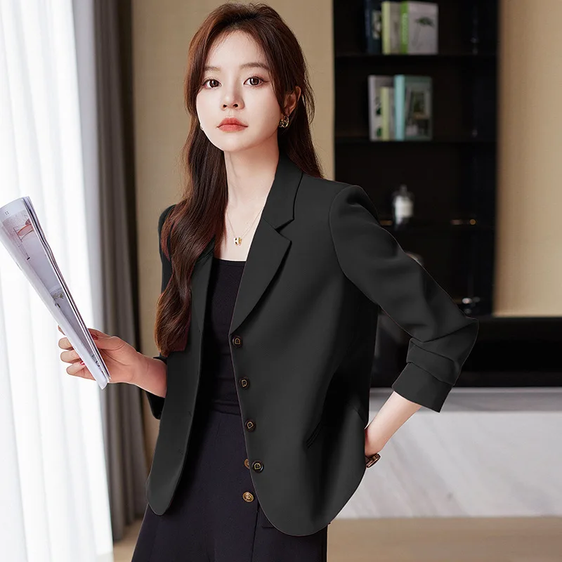 Clearance Pure Royal Suit Jacket for Women 2023 Autumn Black New Korean Style Casual Loose Temperament Top for Women