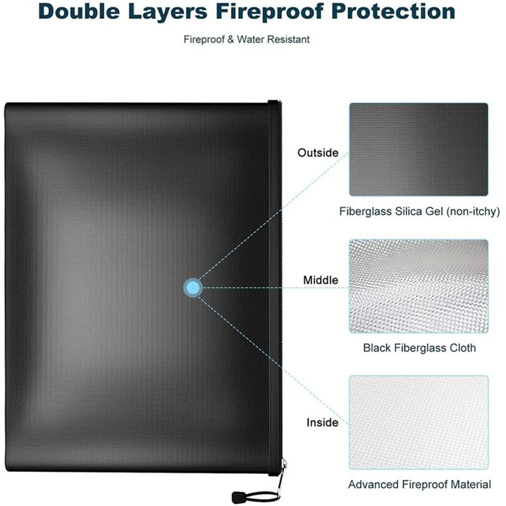 Fireproof Document Bags Liquid Silicone Material Heat Insulation Fire and Water Resistant Safe Zippered Briefcase