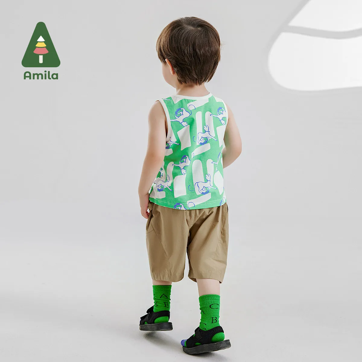 Amila Baby Top Summer 2024 New Fun Printed Cotton Color Matching Sleeveless Vest Comfortable Skin-Friendly Kids Clothing