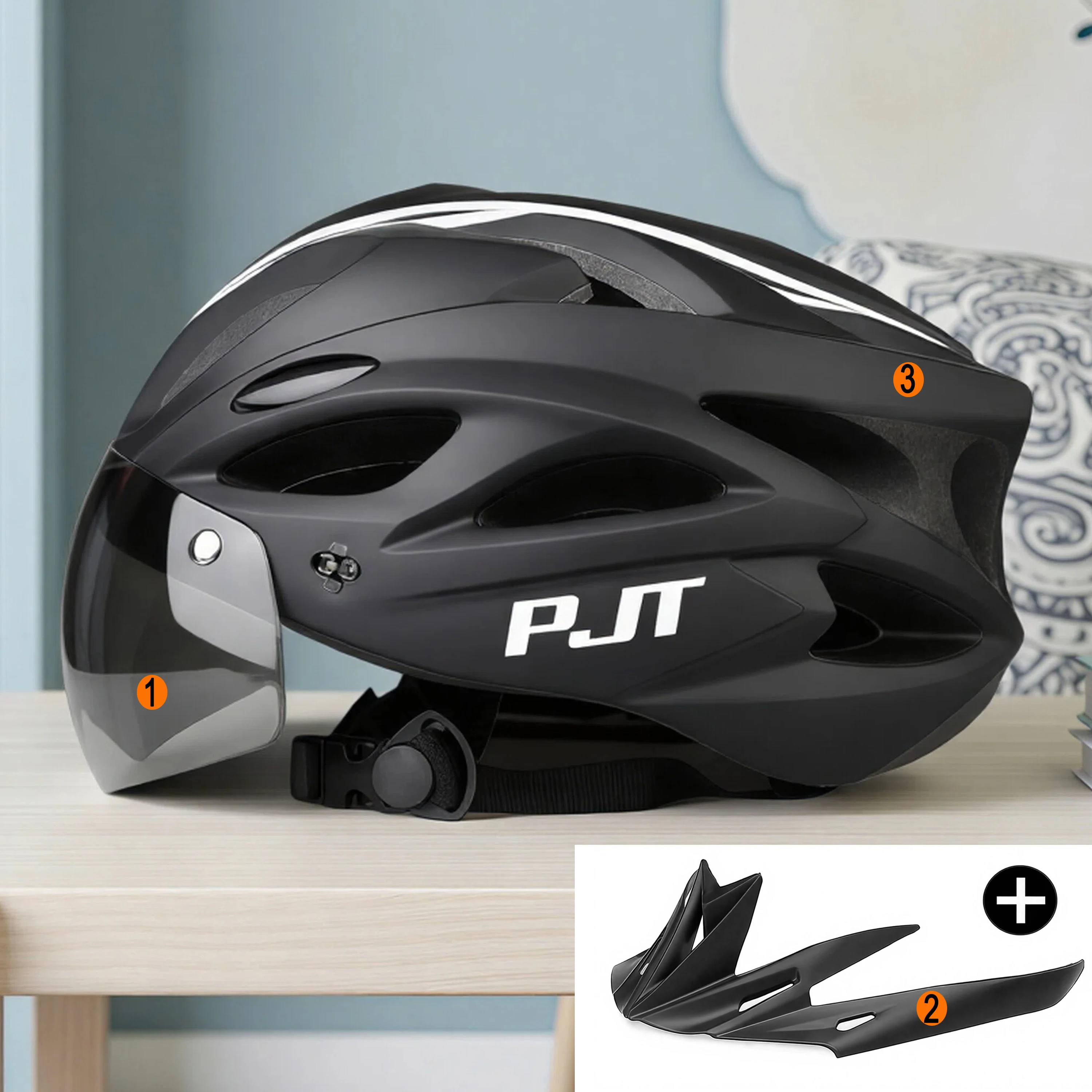 PJT Leichter, atmungsaktiver Fahrradhelm mit magnetischer Anziehungsschutzbrille, Linse, Fahrradhelm, frei umschaltbarer Fahrradhelm für Erwachsene