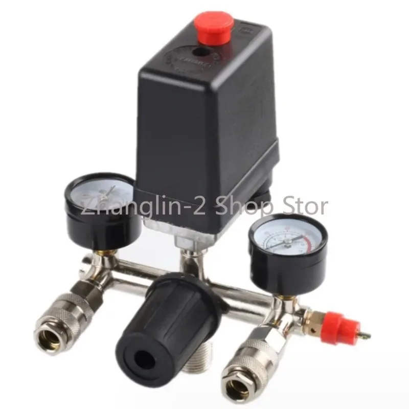 

220V 90-120 Psi Air Compressor Pump with Pressure Switch Control Valve Manifold Relief Regulator with Gauge