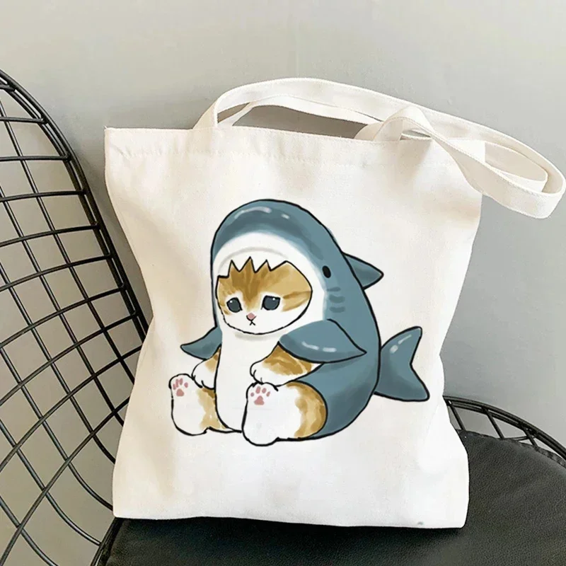 Cute Cat Cartoon Print Shoulder Bags painting Harajuku Canvas High Capacity Handbag Children Birthday Gifts