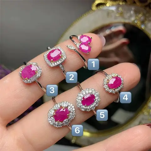 Natural Burmese Ruby Ring 925 Silver Women's Wedding Ring  with Certificate