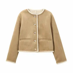 PB&ZA 2024 Autumn/Winter New Product Casual Women's Wear Gold Button Decoration Double sided Jacket Coat Short Top