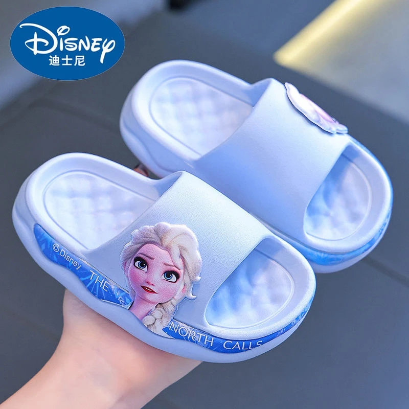 Girls Summer Slippers Baby Shoes Kids Disney Cartoon Frozen Elsa Print Soft Non Slip Home Beach Sandals Indoor Bath Shoes 24-36