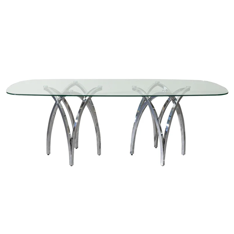 

Light luxury tempered glass dining table household high-end oval high-end hotel restaurant furniture stainless steel dining tabl