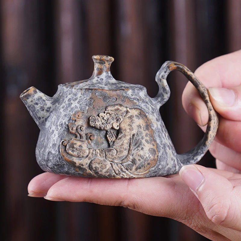 Anhua Tillite Tea Set High-Grade Stone Health Care High-End Custom Handmade with Leopard Print Teapot