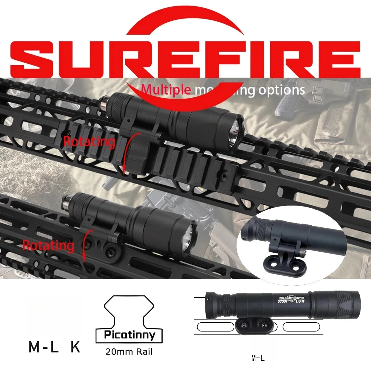 Surefire M340 M640 Scout Light SF M340V Led Flashlight 20mm Rail M L-K M-lk MLK Rail Mount Hunting LED Torch