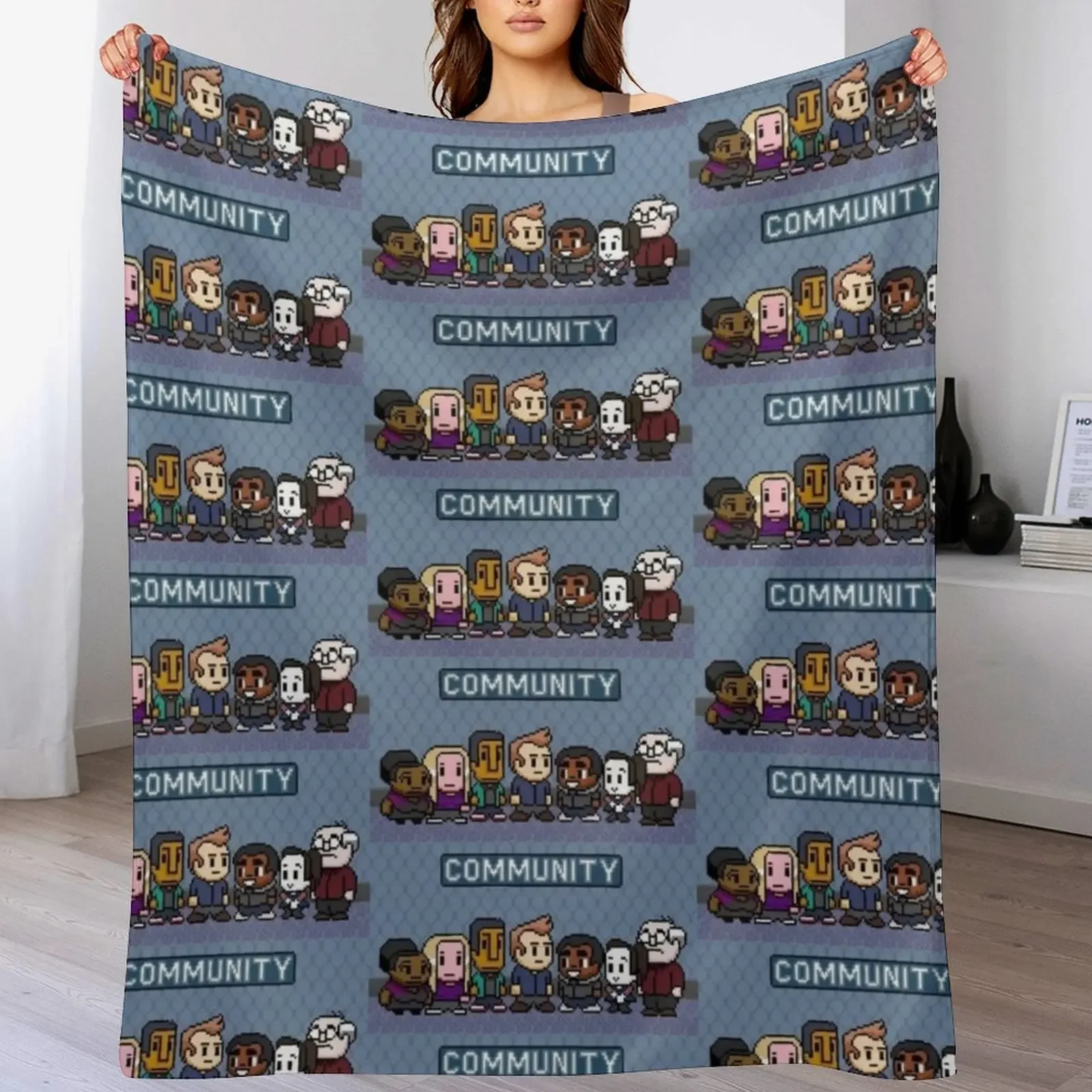 New Community characters in 8-bit Throw Blanket Summer Winter beds Blankets