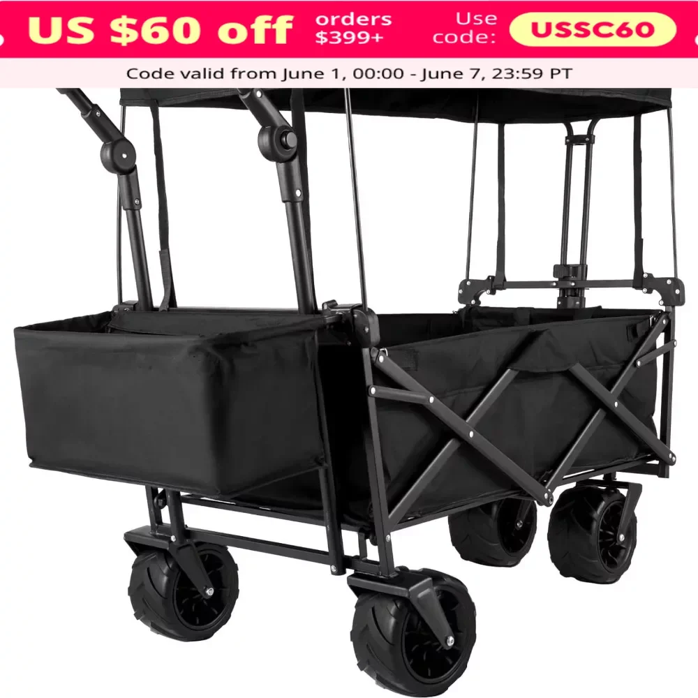 

Garden Cart, Extra Large Collapsible Wagon Carts with Removable Canopy with Wheels and Rear Storage, Garden Cart