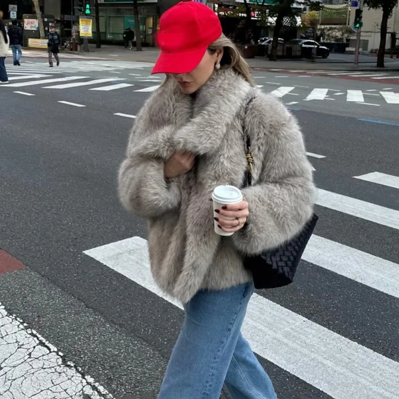 Tuularose sólido casaco de pele do falso feminino moda lapela macia manga cheia casacos soltos senhora 2025 inverno quente diário commuter outwears