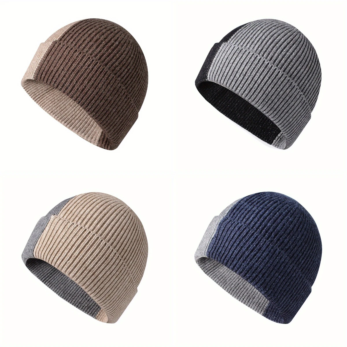 

Color Blocked Women Knitted Hat Autumn and Winter Outdoor Warmth Brimless Hat Casual Simple Soft and Comfortable Pullover Hat